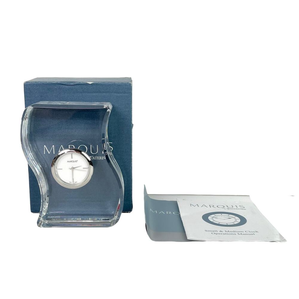 Marquis by Waterford Wave Crystal Desk Clock 4.5x 3" 154138 - Has New Battery